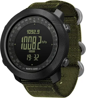 North Edge Apache Tactical Sports Watches for Men , Outdoor Survival Military Compass Rock Solid Digital Watches with Durable Band, Steps Tracker Pedometer Calories (Green)…