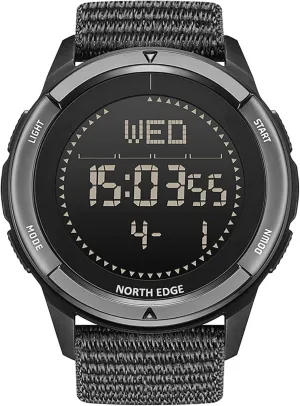 NORTH EDGE Military-Watch for Men - Tactical Survival Watch, Men's Women's Digital Wrist Watches for Sports Outdoors, Pedometer, Compass, Calories, Durable Nylon Band