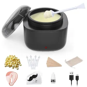 Nose Wax Kit Men, Ear Hair Hair Removal Kit with 100g Wax, 40 Nose Hair Sticks, USB Fast Heat, Smart Constant Temp, Upgraded Size, Multi-Accessories, Black