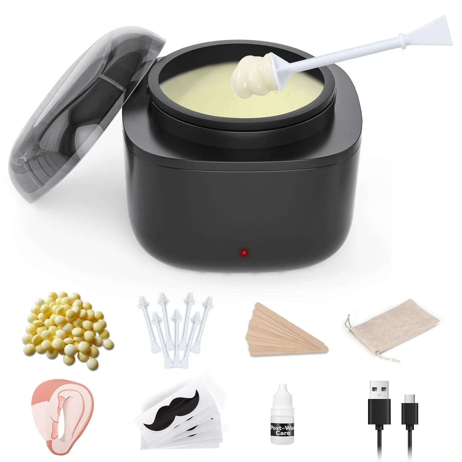 Nose Wax Kit Men, Ear Hair Hair Removal Kit with 100g Wax, 40 Nose Hair Sticks, USB Fast Heat, Smart Constant Temp, Upgraded Size, Multi-Accessories, Black