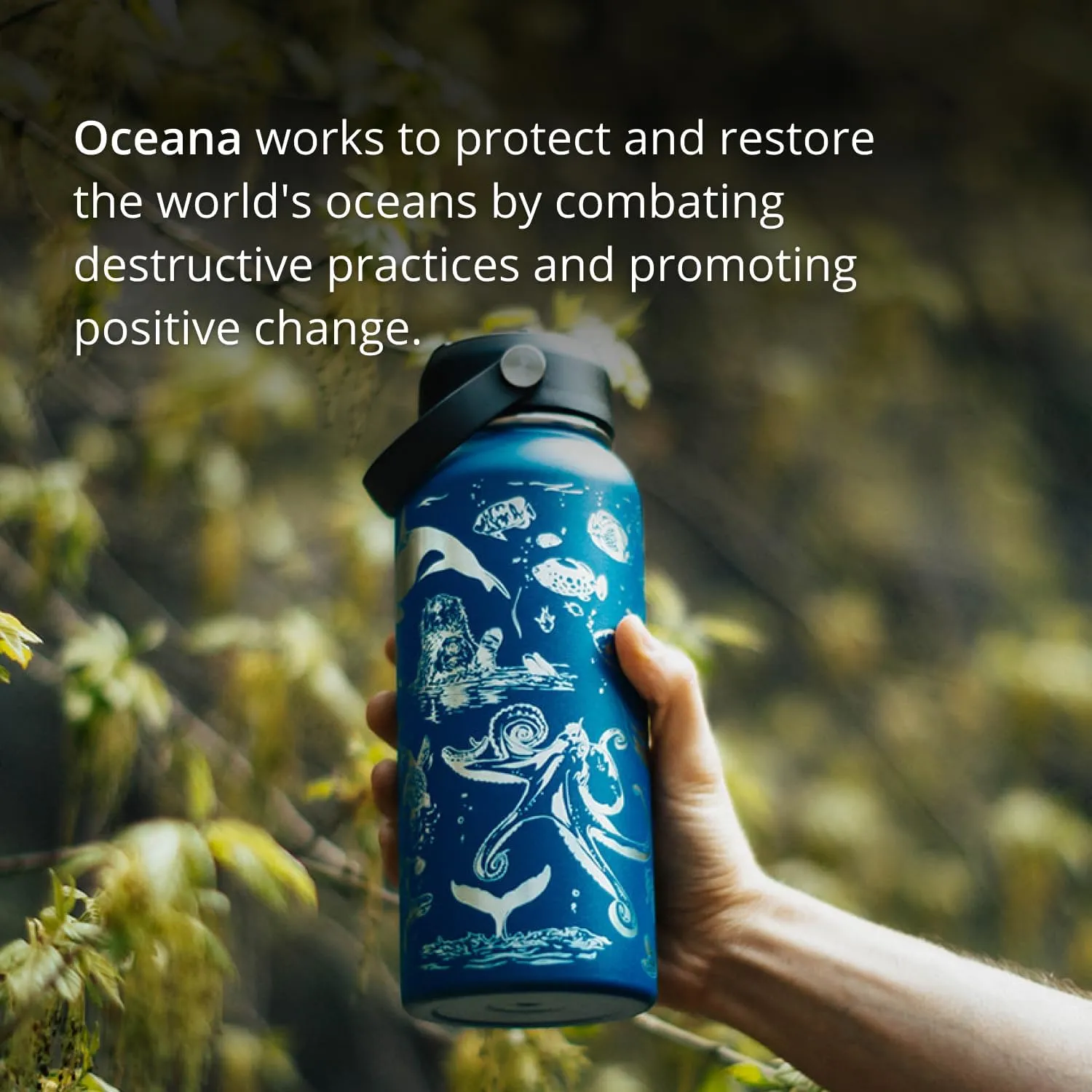 Oceans Water Bottle with Straw Lid | 32 oz Engraved Stainless Steel Insulated with Strap | Ocean, Sea & Beach Theme