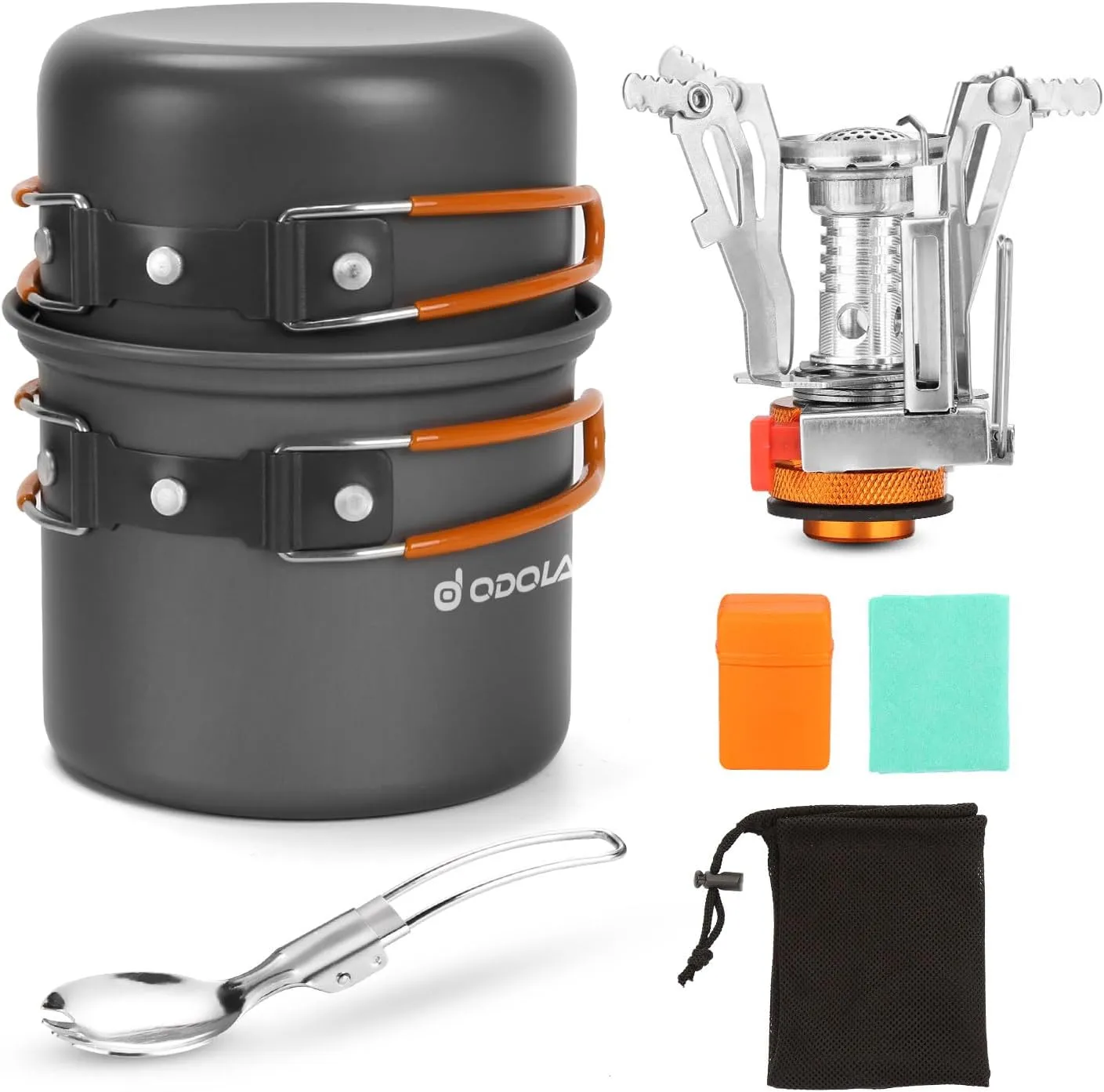 Odoland Bundle - 2 Items 6pcs Camping Cookware Mess Kit and 48 Cans Soft Cooler with Wheels and Handle