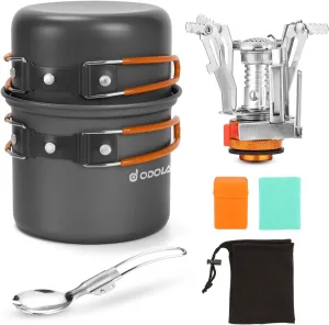 Odoland Bundle - 2 Items 6pcs Camping Cookware Mess Kit and 48 Cans Soft Cooler with Wheels and Handle