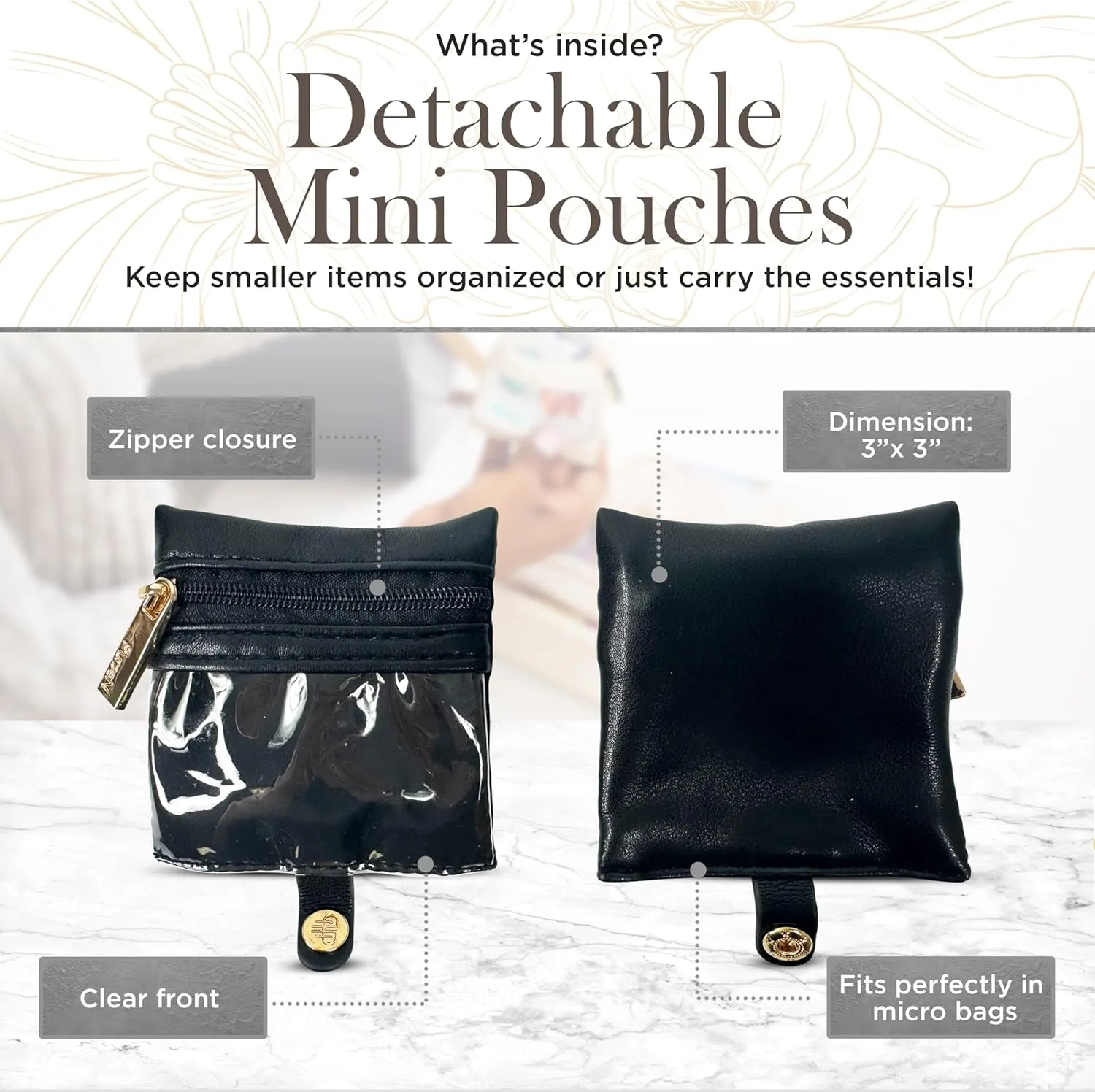OFT 2024 LITTMINI Lighted Mirror Case - Small Makeup Bag with Detachable Mirror & Multiple Pouches for Organization - Vegan Leather, Mini Makeup Bag Ideal for Travel & Everyday Essentials (Black)