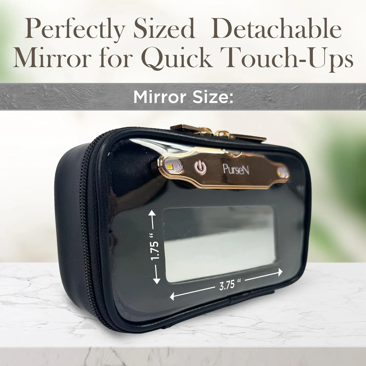 OFT 2024 LITTMINI Lighted Mirror Case - Small Makeup Bag with Detachable Mirror & Multiple Pouches for Organization - Vegan Leather, Mini Makeup Bag Ideal for Travel & Everyday Essentials (Black)
