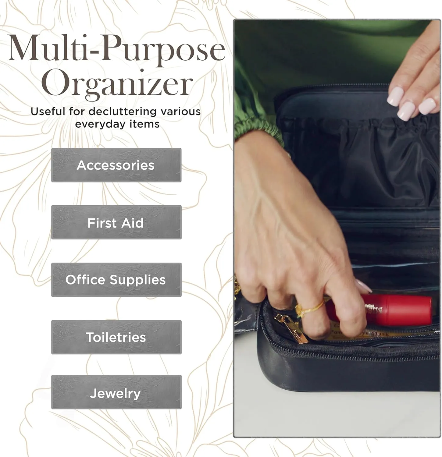OFT 2024 LITTMINI Lighted Mirror Case - Small Makeup Bag with Detachable Mirror & Multiple Pouches for Organization - Vegan Leather, Mini Makeup Bag Ideal for Travel & Everyday Essentials (Black)