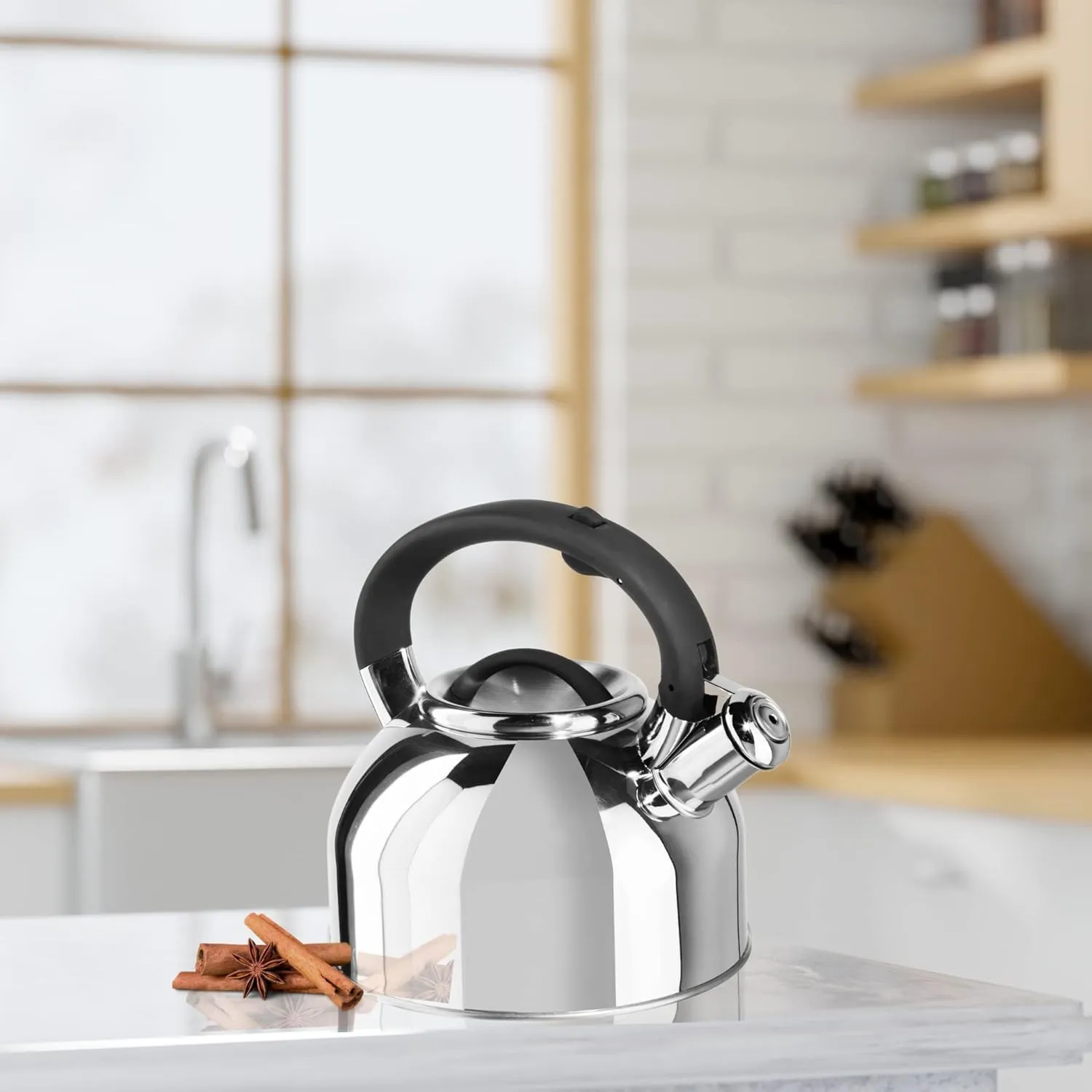 OGGI Tea Kettle for Stove Top - 64oz / 1.9lt, Stainless Steel with Loud Whistle, Ideal Hot Water Kettle and Water Boiler - Silver Mirror
