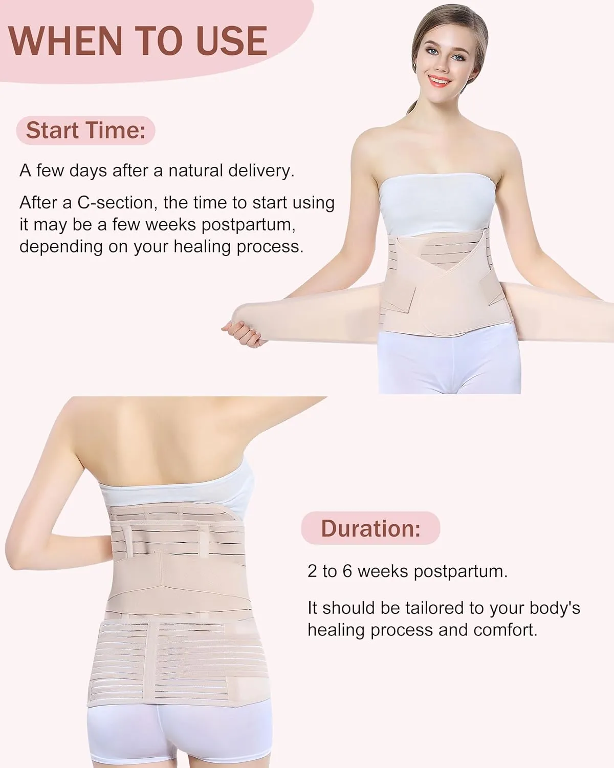 OKPOW Postpartum Belly Band Wrap: 3 In 1 Abdominal Binder Post Surgery – C Section Recovery Band Support Belt