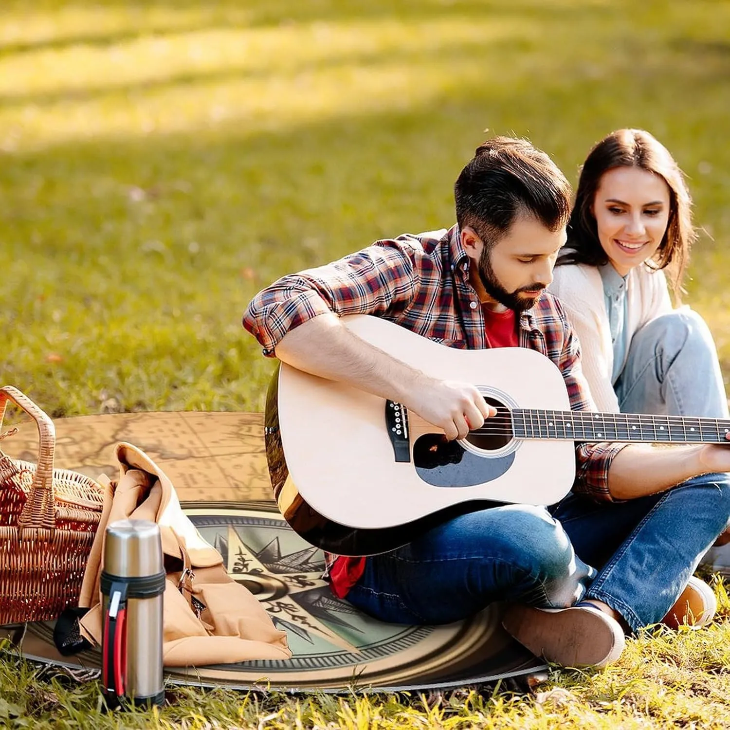 Old Compass Picnic Blankets, 3 Layer Picnic Mat,Foldable Lightweight Camping Blanket for Camping, Hiking,Beach,Grass