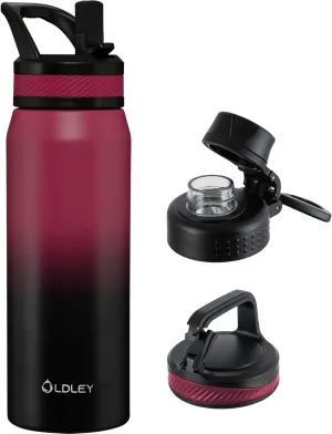 OLDLEY 24 oz Insulated Water Bottle With Straw, Stainless Steel Sports Water Cup Flask with 3 Lids(Straw, Spout and Handle Lid) Double Walled Travel Thermal Canteen Mug,Dark Rainbow
