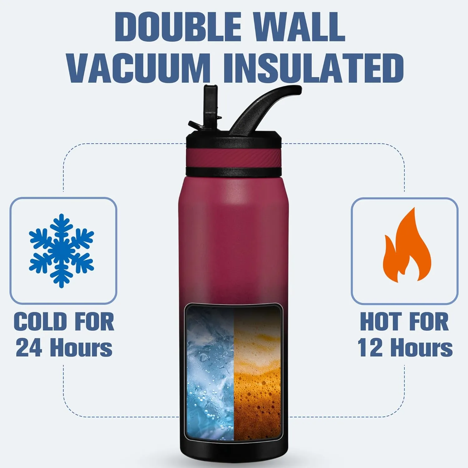 OLDLEY 24 oz Insulated Water Bottle With Straw, Stainless Steel Sports Water Cup Flask with 3 Lids(Straw, Spout and Handle Lid) Double Walled Travel Thermal Canteen Mug,Dark Rainbow
