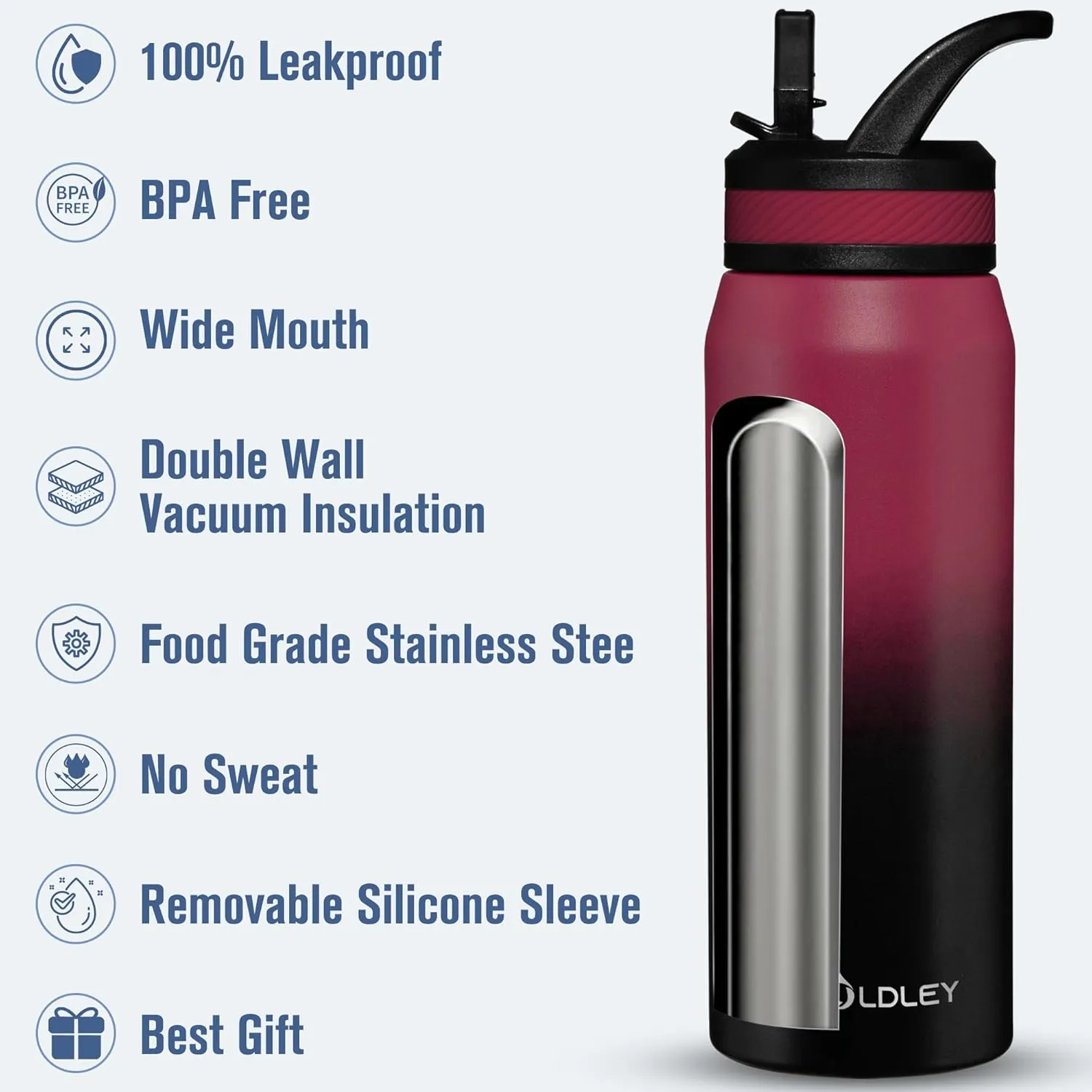 OLDLEY 24 oz Insulated Water Bottle With Straw, Stainless Steel Sports Water Cup Flask with 3 Lids(Straw, Spout and Handle Lid) Double Walled Travel Thermal Canteen Mug,Dark Rainbow