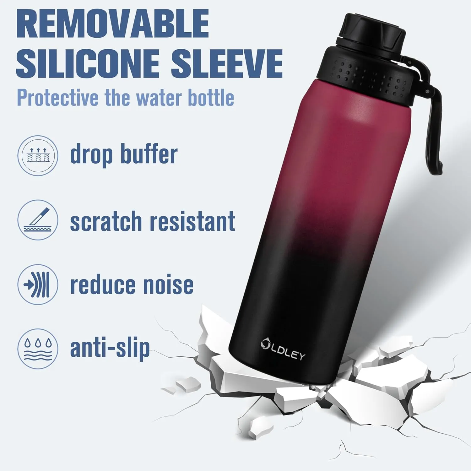 OLDLEY 24 oz Insulated Water Bottle With Straw, Stainless Steel Sports Water Cup Flask with 3 Lids(Straw, Spout and Handle Lid) Double Walled Travel Thermal Canteen Mug,Dark Rainbow