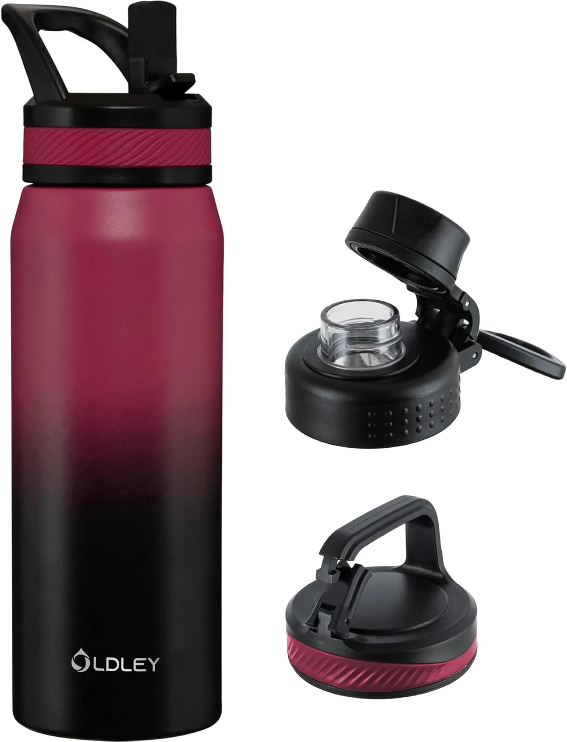 OLDLEY 24 oz Insulated Water Bottle With Straw, Stainless Steel Sports Water Cup Flask with 3 Lids(Straw, Spout and Handle Lid) Double Walled Travel Thermal Canteen Mug,Dark Rainbow