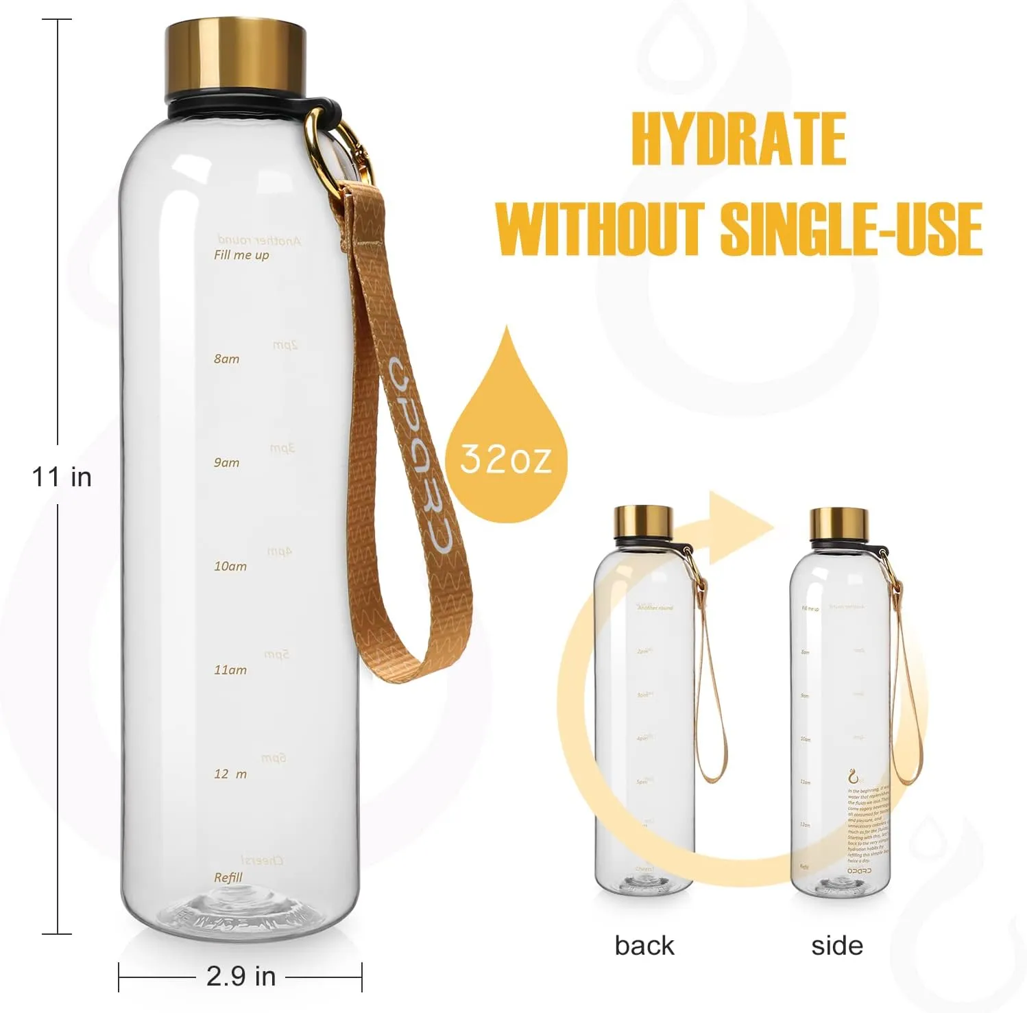 Opard 27oz/32oz Motivational Water Bottle with Time Marker to Drink, Reusable Plastic Bottle with BPA Free Tritan for Gym and Sports