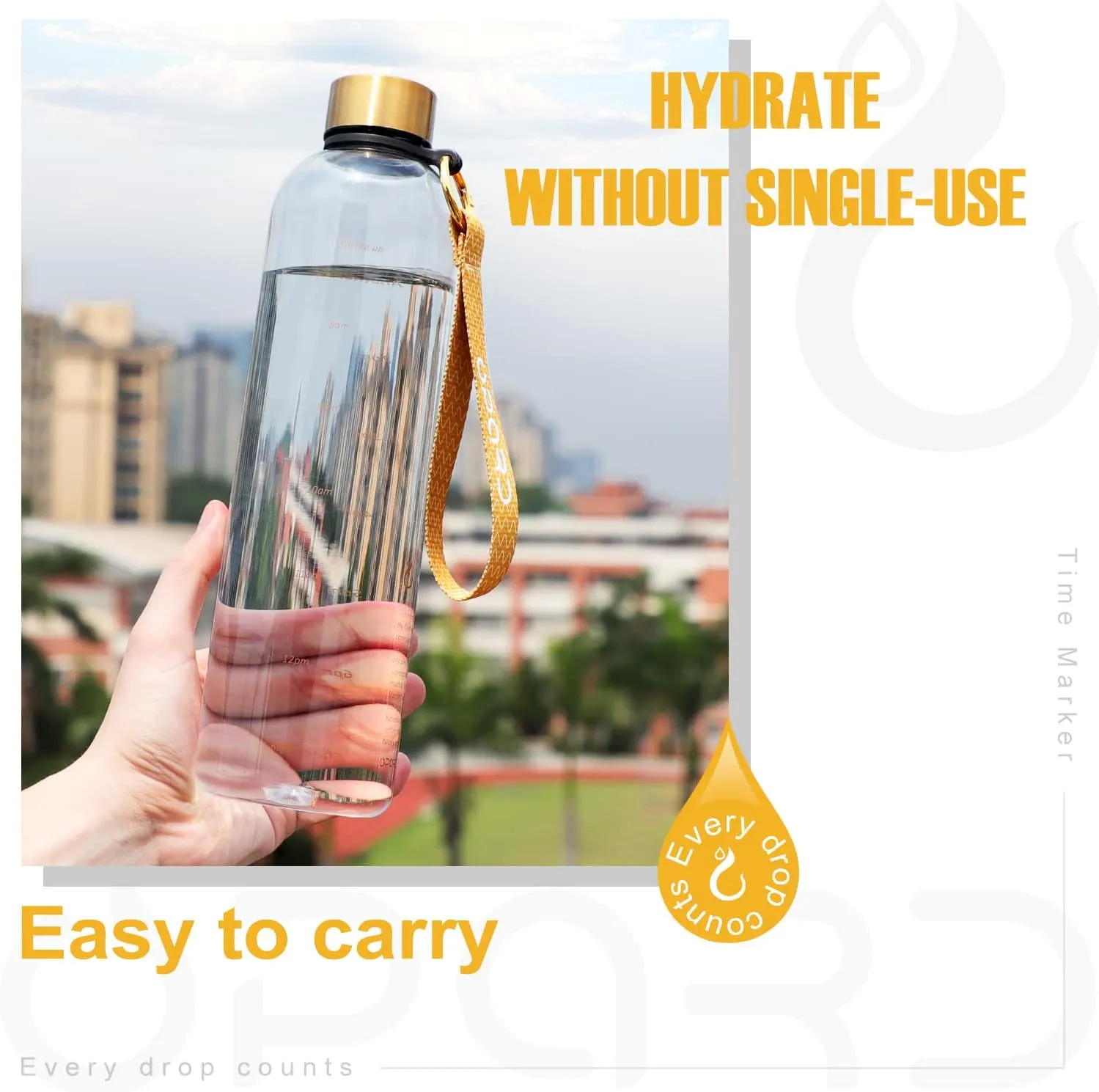 Opard 27oz/32oz Motivational Water Bottle with Time Marker to Drink, Reusable Plastic Bottle with BPA Free Tritan for Gym and Sports