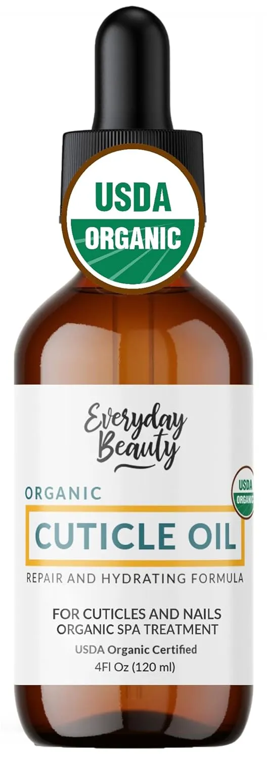 Organic Cuticle & Nail Oil - Repair, Revitalize & Hydrate Cuticles and Nails - Organic Spa Treatment - For Stronger Healthier Nails and Cuticles - 4 Fl Oz Glass Bottle with Glass Dropper