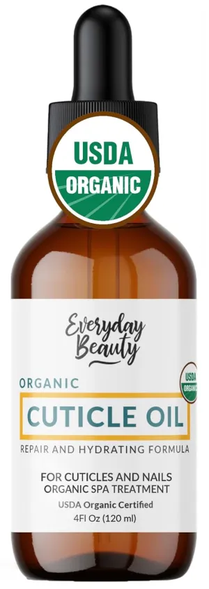 Organic Cuticle & Nail Oil - Repair, Revitalize & Hydrate Cuticles and Nails - Organic Spa Treatment - For Stronger Healthier Nails and Cuticles - 4 Fl Oz Glass Bottle with Glass Dropper