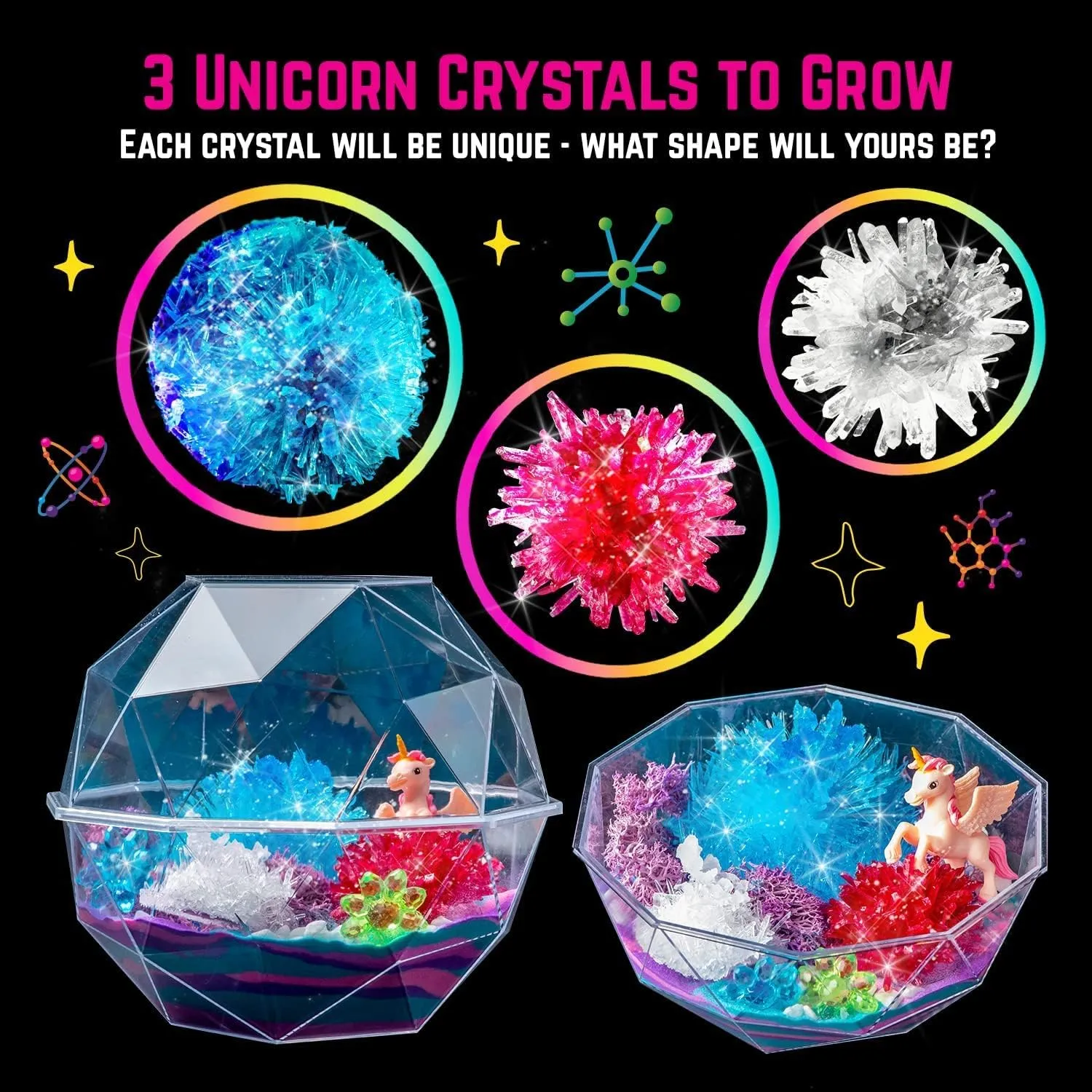 Original Stationery 18-Pieces Unicorn Crystal Growing Kit for Kids 7 and Up, Easy-to-Follow Manual, Grow 3 Crystals and Make a Scene with Unicorn Craft