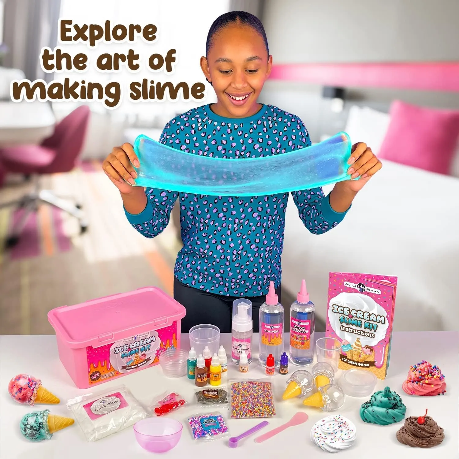 Original Stationery DIY Ice Cream Slime Kit for Girls, Amazing Ice Cream Slime Making Kit to Make Butter Cloud & Foam Slimes, Fun Easter Present, 10 Year Old Girl Birthday Gifts & Toys for Girls 8-10