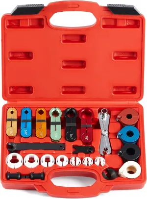 Orion Motor Tech Master Quick Disconnect Tool Set, 25pc Line Disconnect Tool Kit for A/C Fuel & Transmission Systems, Fuel Line Disconnect Tools for Mechanics Compatible with Ford Chevy GM More, Red
