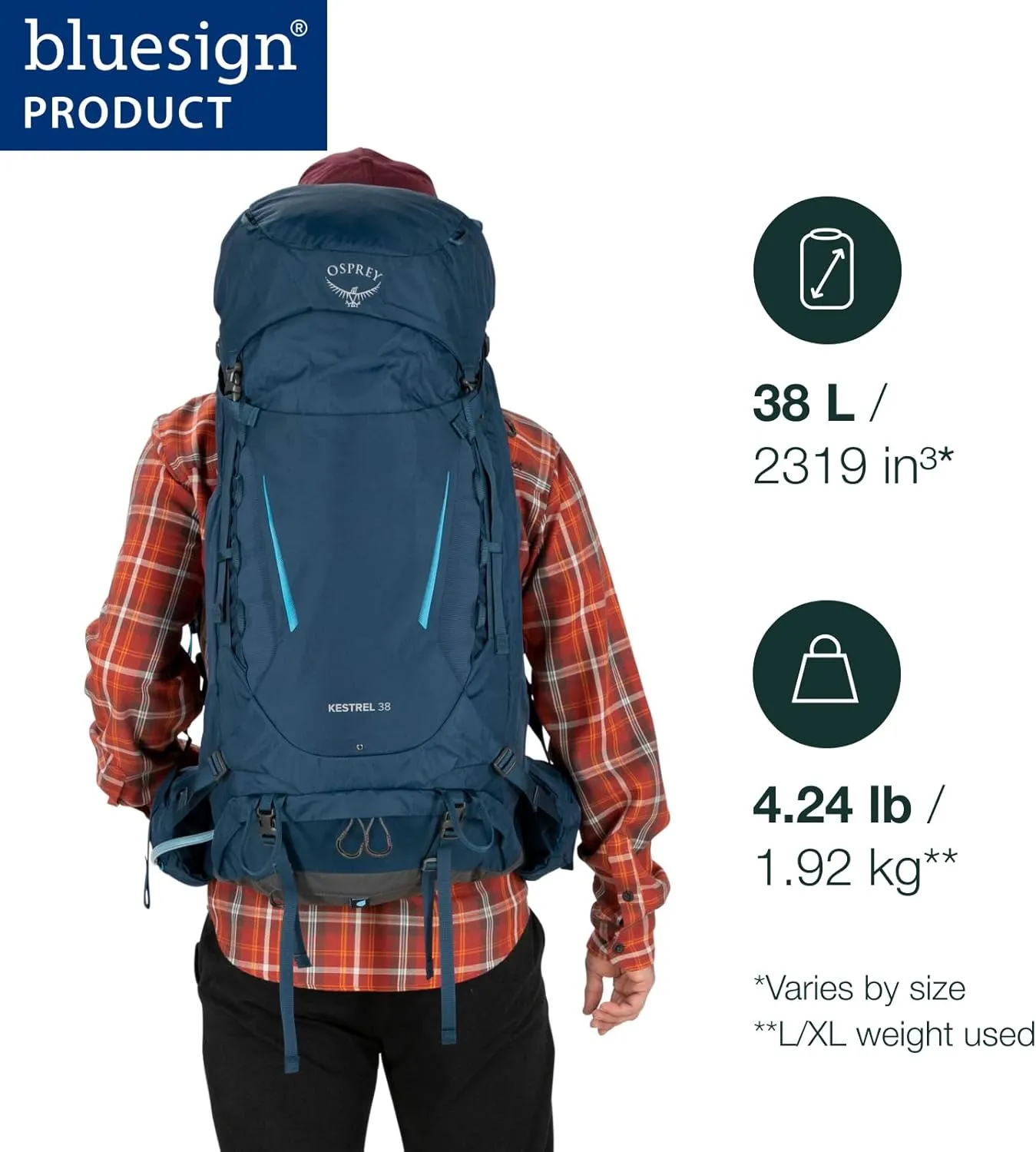 Osprey Kestrel 38L Men's Backpacking Backpack, Bonsai Green, S/M