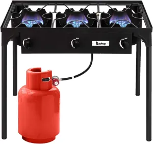 Outdoor Burner Stove on Stand, Gas Camping Stove High Pressure Propane Cooker Portable Stove Burner, Perfect for Home Brewing Maple Syrup Patio Turkey Frying Canning