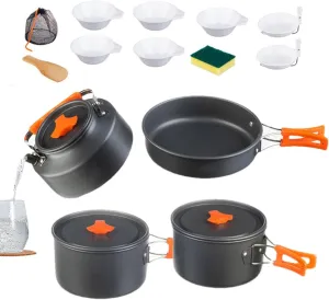 Outdoor Cooking Set | Backpacking Cookware Kit Made of Aluminum Alloy | Food-Grade Camping Cooking Gear | Compact Lightweight Cook Set for Camping, Hiking, Backpacking