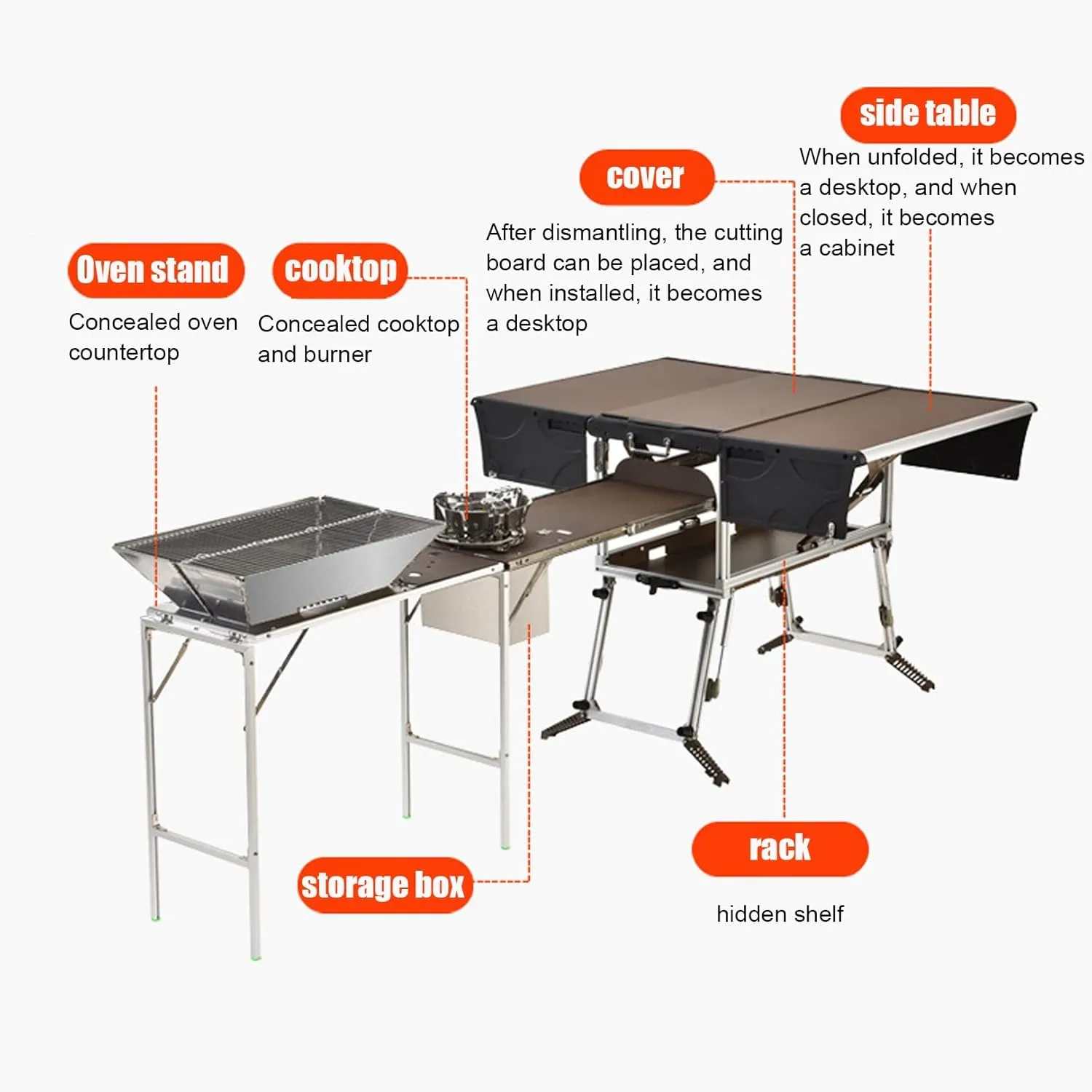 Outdoor Master Cook Station Aluminum Camping Table,Easy Carry Picnic Folding Table with kitchenware and Stove for RV BBQ Cooking Outdoor (Color : Package 4)
