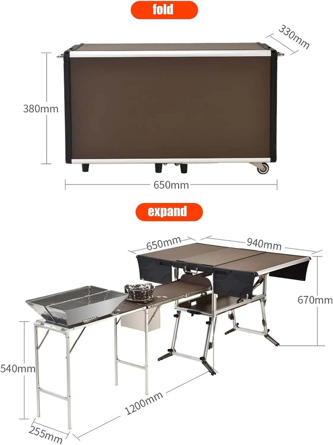 Outdoor Master Cook Station Aluminum Camping Table,Easy Carry Picnic Folding Table with kitchenware and Stove for RV BBQ Cooking Outdoor (Color : Package 4)