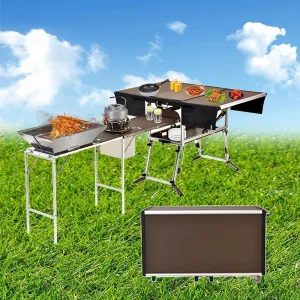 Outdoor Master Cook Station Aluminum Camping Table,Easy Carry Picnic Folding Table with kitchenware and Stove for RV BBQ Cooking Outdoor (Color : Package 4)