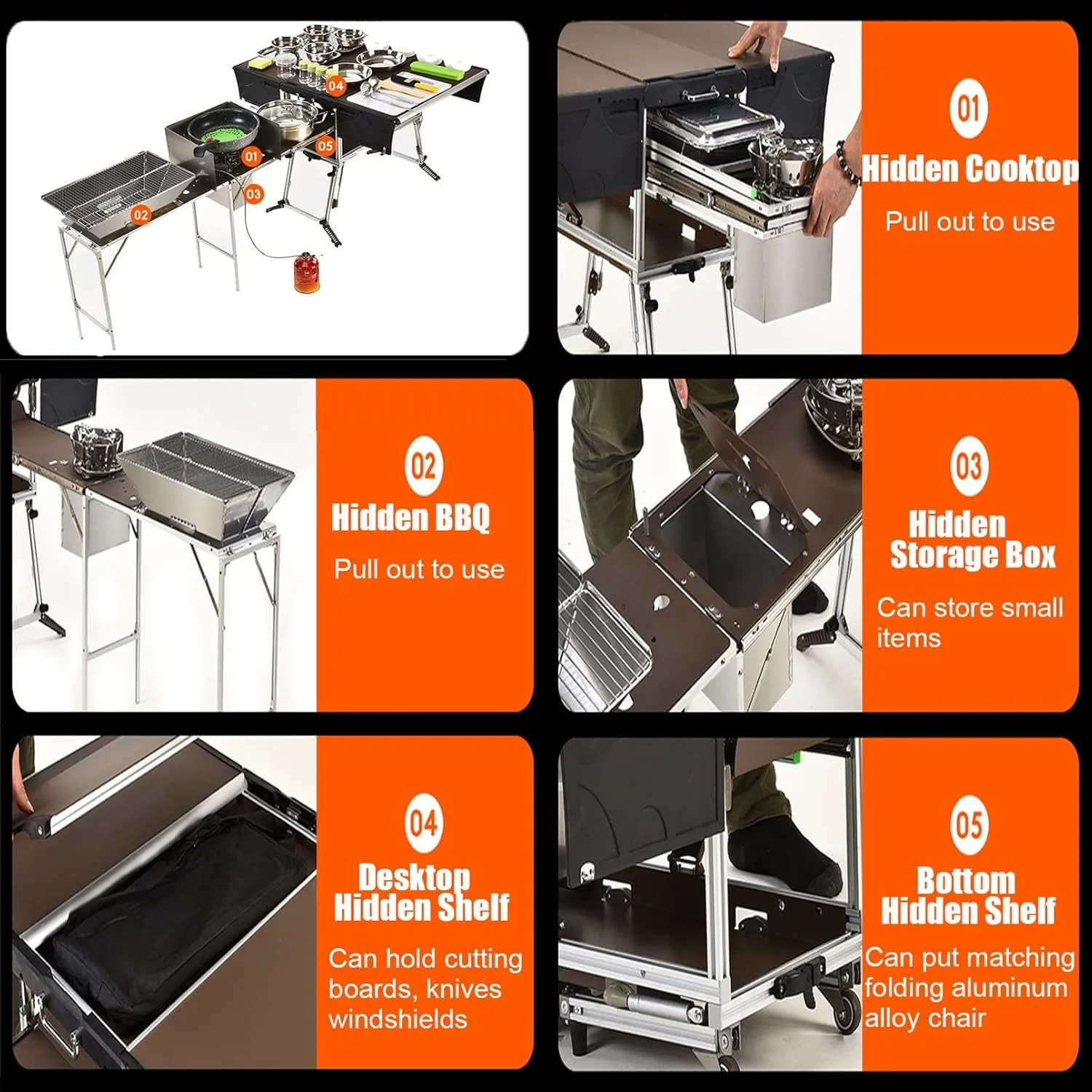 Outdoor Master Cook Station Aluminum Camping Table,Easy Carry Picnic Folding Table with kitchenware and Stove for RV BBQ Cooking Outdoor (Color : Package 4)