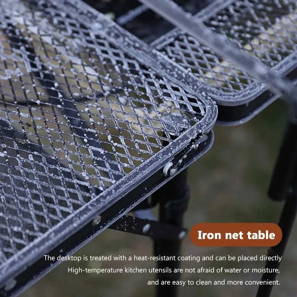 Outdoor Mobile Kitchen Iron Mesh Table, Portable Folding Camping Aluminum Alloy Picnic Barbecue Table Self-Driving Equipment Kitchen Console,D