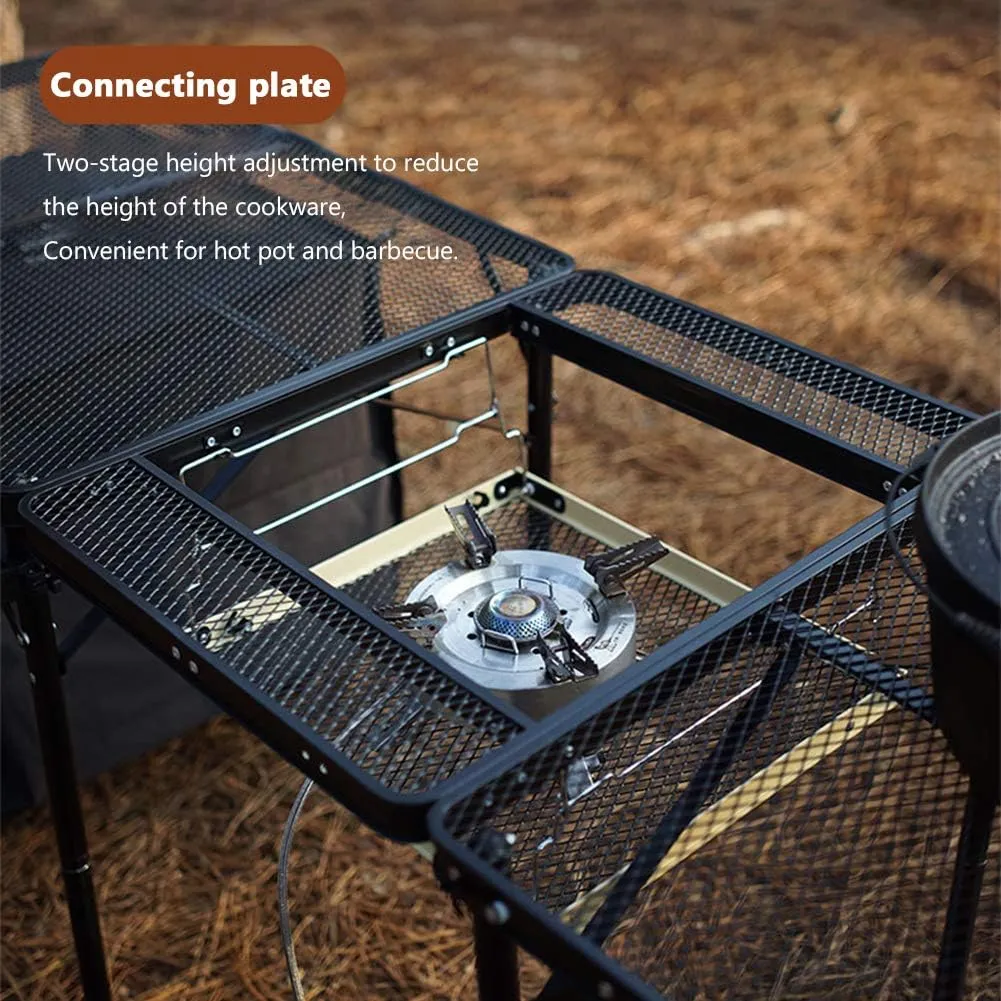 Outdoor Mobile Kitchen Iron Mesh Table, Portable Folding Camping Aluminum Alloy Picnic Barbecue Table Self-Driving Equipment Kitchen Console,D