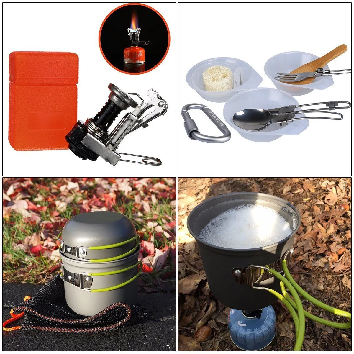 Outdoor Portable Camping Cookware Set Hiking Cooking Pot Gas Stove Tableware Kit