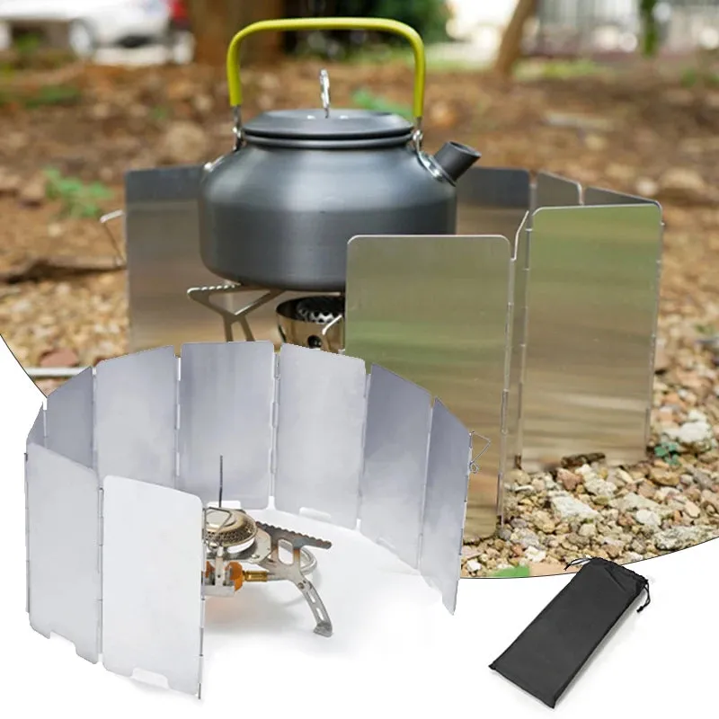 Outdoor Stove Wind Shield Camping Windscreen 9 Plates Foldable Gas Cookers Wind Deflectors Stove Equipment Accessory Tool