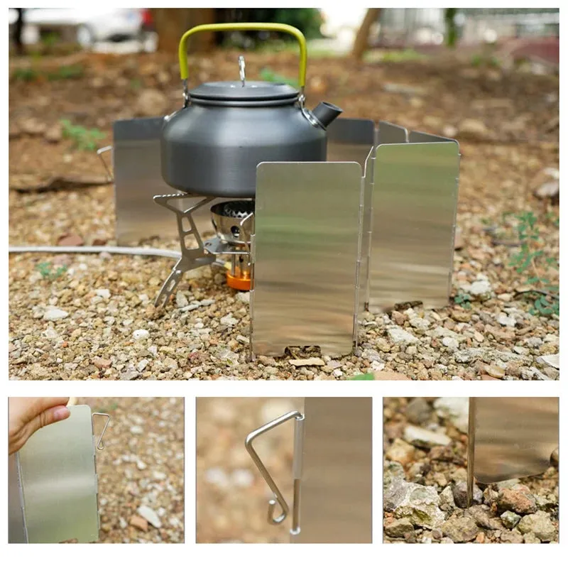Outdoor Stove Wind Shield Camping Windscreen 9 Plates Foldable Gas Cookers Wind Deflectors Stove Equipment Accessory Tool