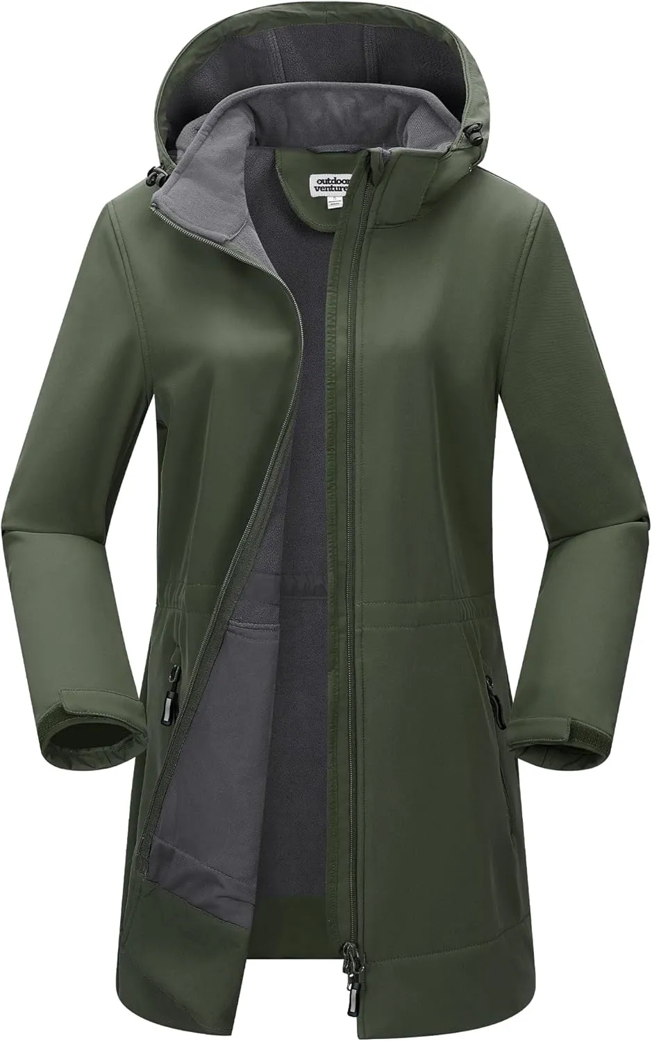 Outdoor Ventures Women's Softshell Jacket with Removable Hood Fleece Lined Windbreaker Insulated Long Warm Rain Jacket