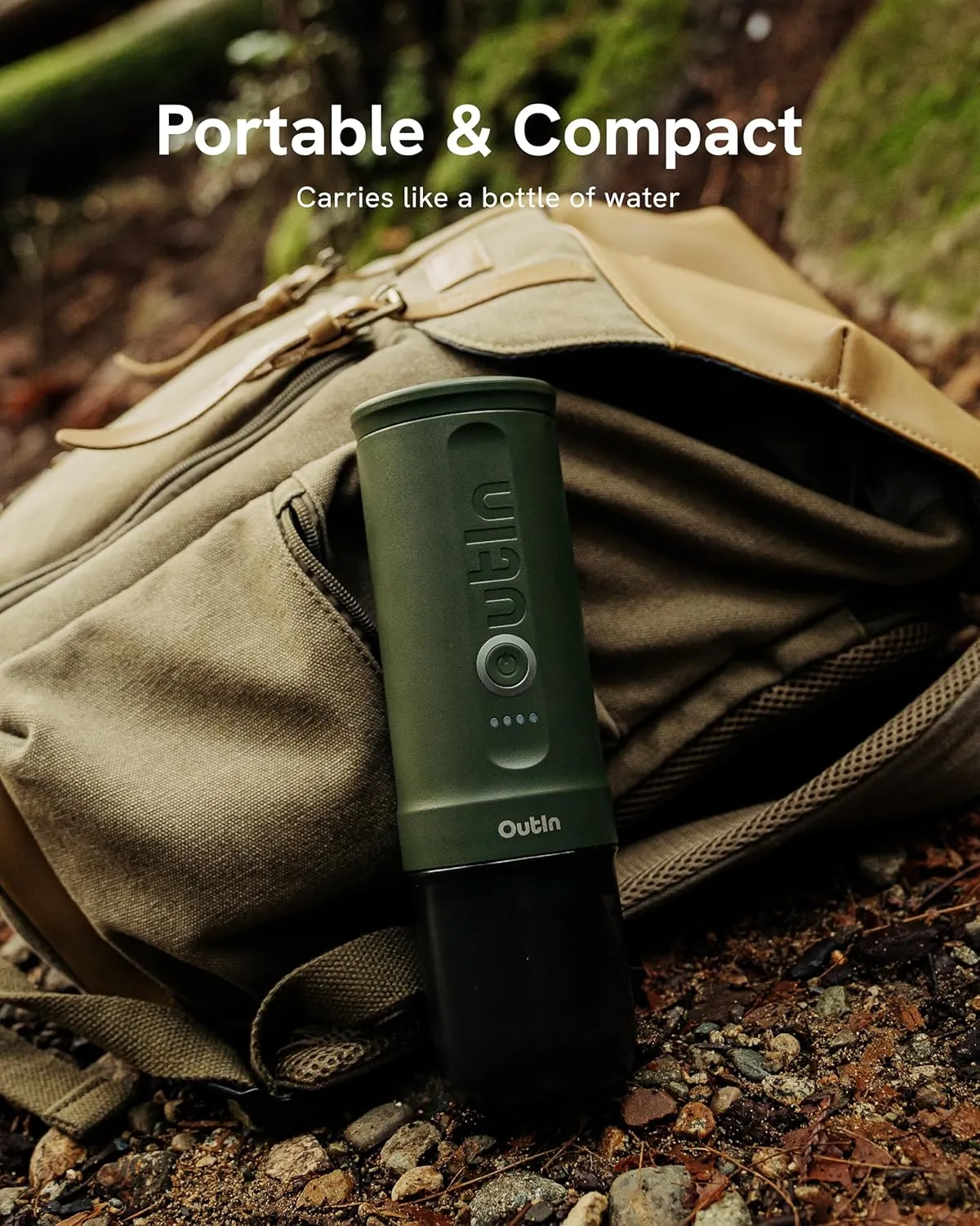 OutIn Nano Portable Electric Espresso Machine, Travel Coffee Maker for Camping, Car Coffee Maker Self-Heating with USB-C, With Ground Coffee & NS Capsule for RV, Hiking, Office