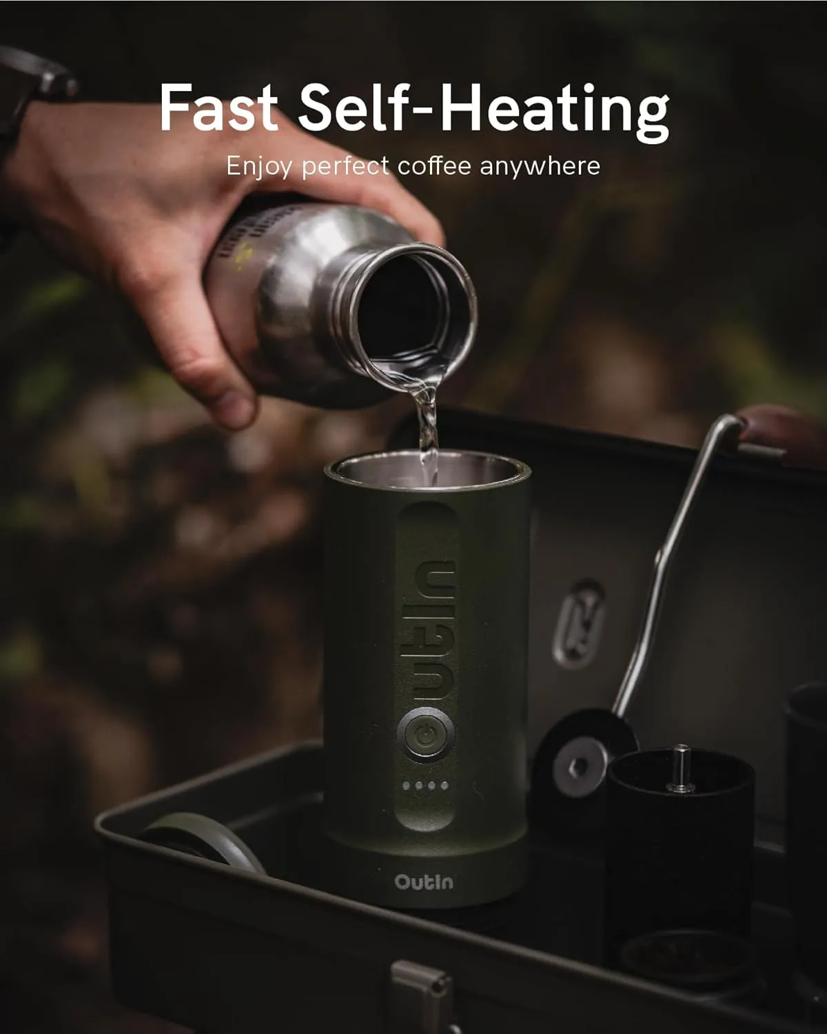 OutIn Nano Portable Electric Espresso Machine, Travel Coffee Maker for Camping, Car Coffee Maker Self-Heating with USB-C, With Ground Coffee & NS Capsule for RV, Hiking, Office
