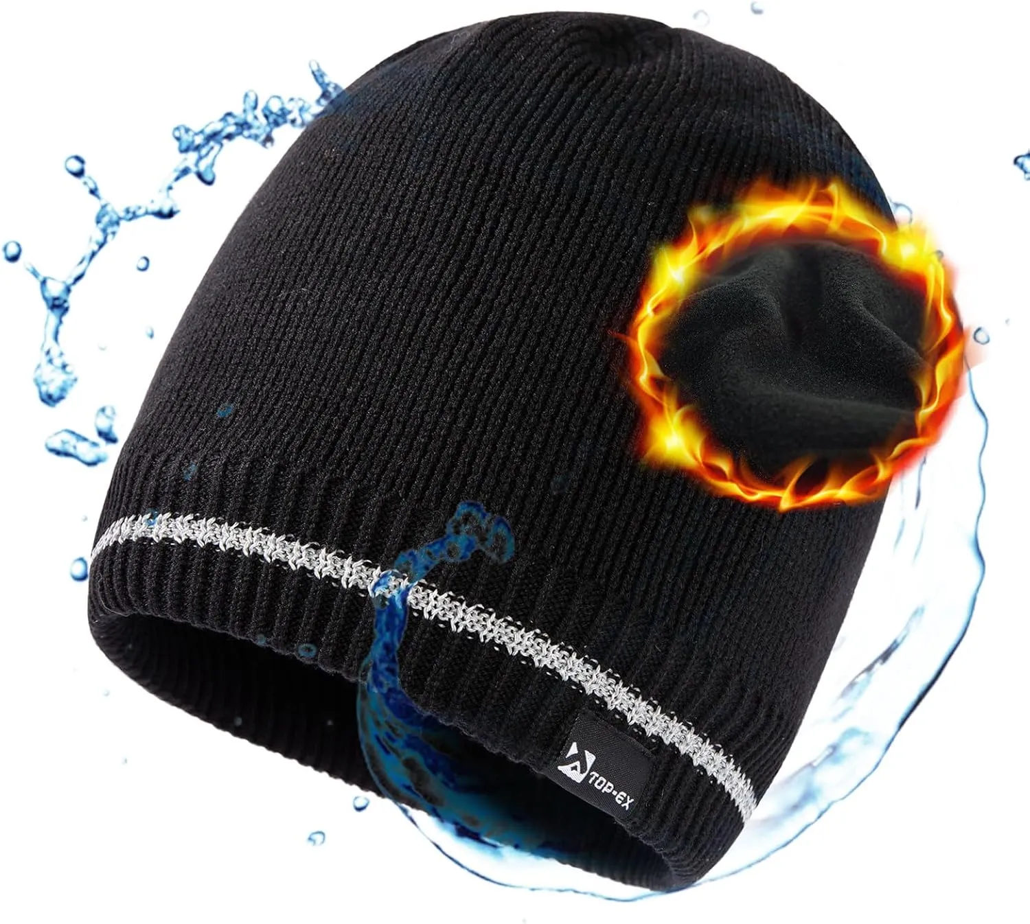 Oversized L/XL/XXL Waterproof Merino Wool Blend Beanie Fleece Lined Knit Hat for All-Weather Winter Warm