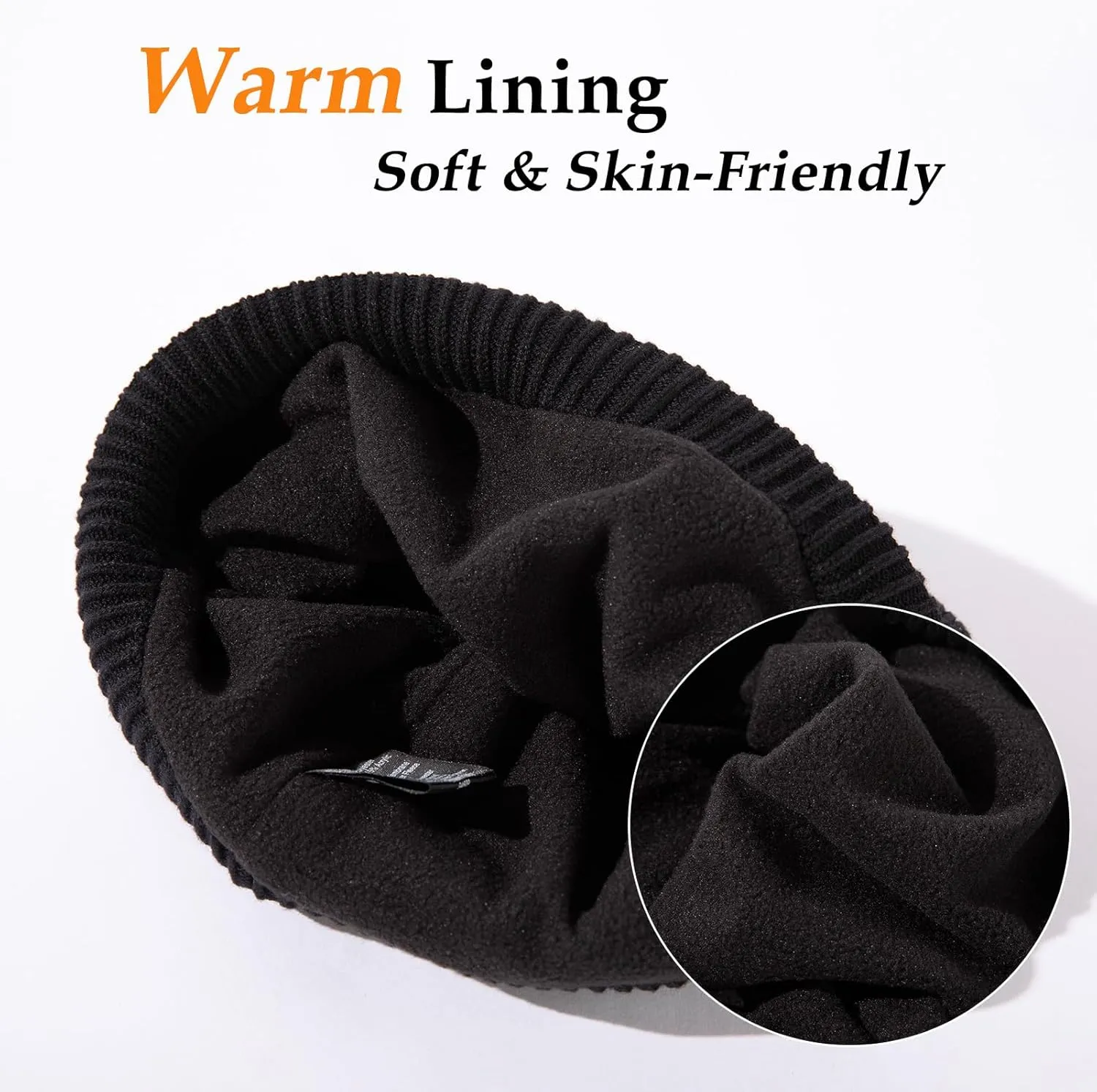 Oversized L/XL/XXL Waterproof Merino Wool Blend Beanie Fleece Lined Knit Hat for All-Weather Winter Warm