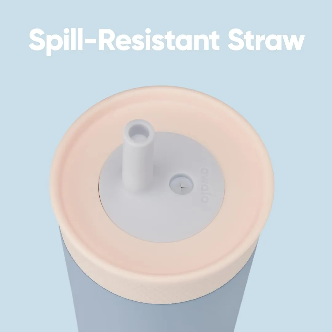 Owala Kids Insulation Stainless Steel Tumbler with Spill Resistant Flexible Straw, Easy to Clean, Kids Water Bottle, Great for Travel, Dishwasher Safe, 12 Oz, Tan and Blue (Seas the Day)