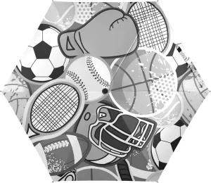 Oyihfvs Black White Baseball Football Golf Gloves Tennis Racket Balls Parasol Folding Umbrella, Reinforced Windproof Waterproof, Portable Compact Anti-UV Sun Rain Protection for Travel Outdoor
