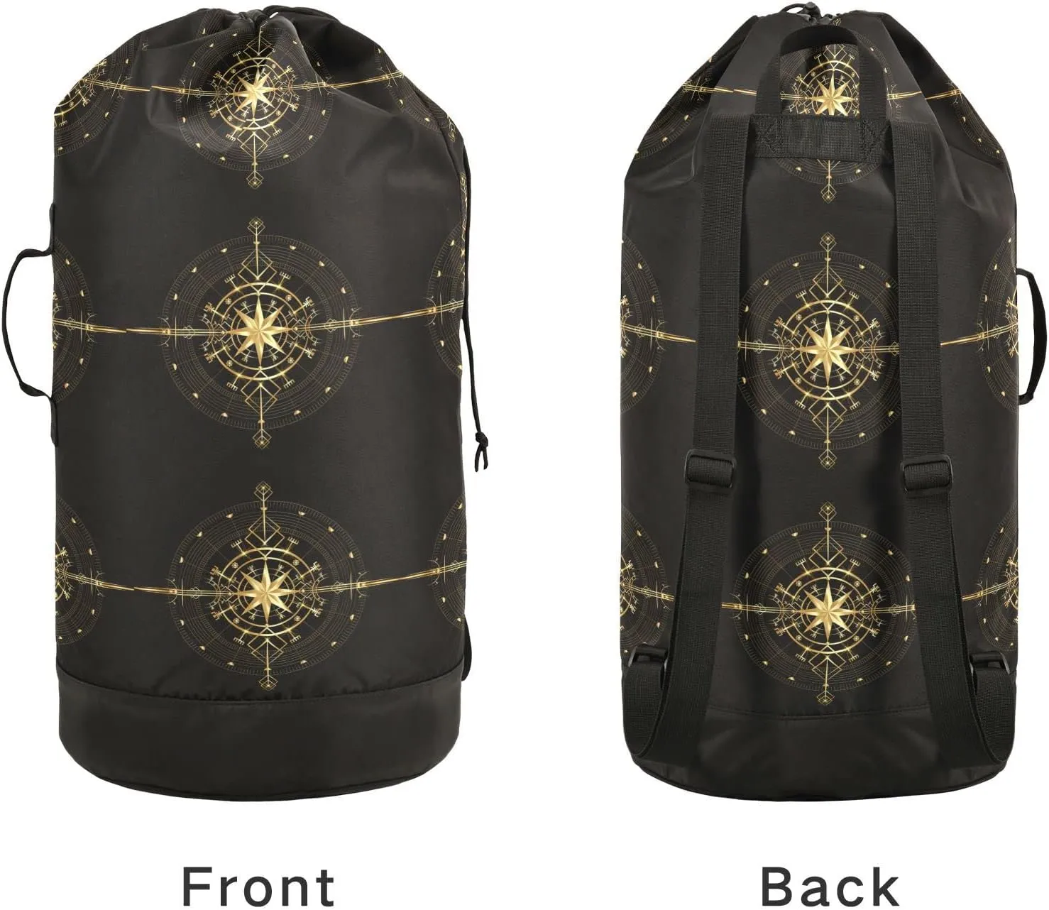 Oyihfvs Magic Ancient Wind Rose Magic Navigation Gold Compass Backpack Laundry Bag, Laundry Backpack with Shoulder Straps, Waterproof Nylon Clothes Hamper Bag for Men Women Yoga Backpack