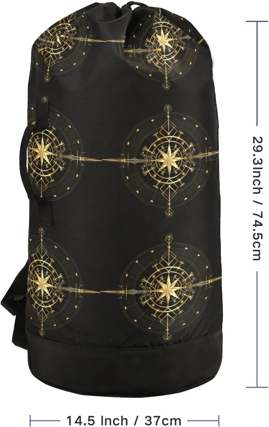 Oyihfvs Magic Ancient Wind Rose Magic Navigation Gold Compass Backpack Laundry Bag, Laundry Backpack with Shoulder Straps, Waterproof Nylon Clothes Hamper Bag for Men Women Yoga Backpack