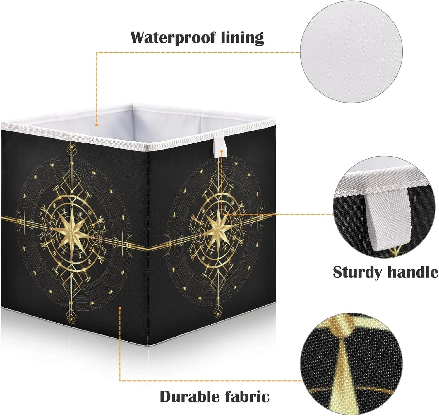 Oyihfvs Magic Ancient Wind Rose Magic Navigation Gold Compass Square Foldable Cube Storage Basket Collapsible Fabric with Handles Bag Organizer Clothes for Home Bedroom 11 x 11 x 11 in