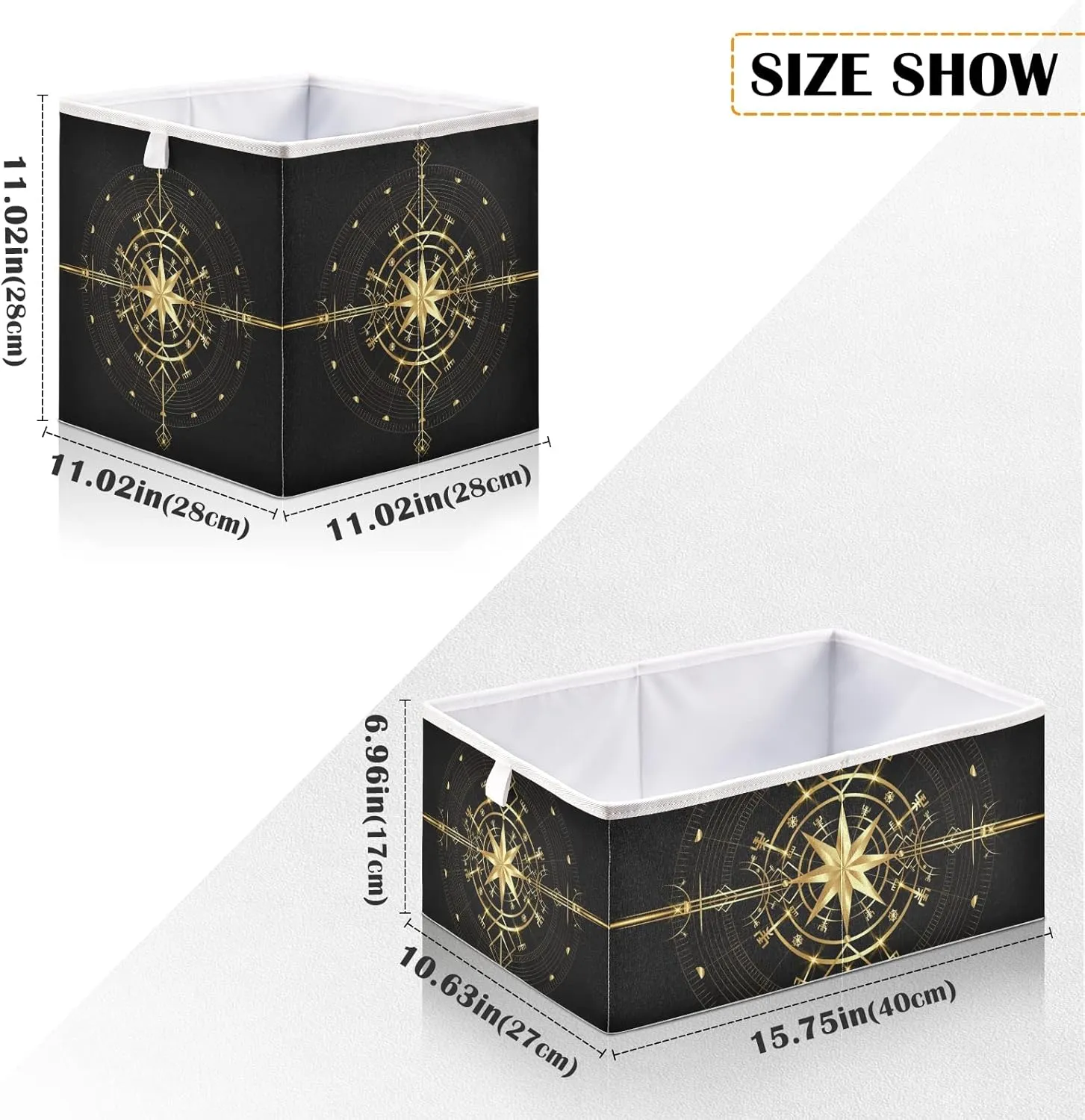 Oyihfvs Magic Ancient Wind Rose Magic Navigation Gold Compass Square Foldable Cube Storage Basket Collapsible Fabric with Handles Bag Organizer Clothes for Home Bedroom 11 x 11 x 11 in