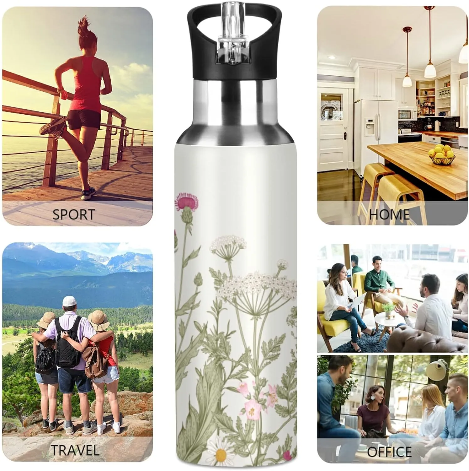 Oyihfvs Sports Stainless Steel Water Bottle 20 Oz, with Straw Lid Vacuum Insulated Leakproof Thermo Flask, Great for Fitness Outdoor