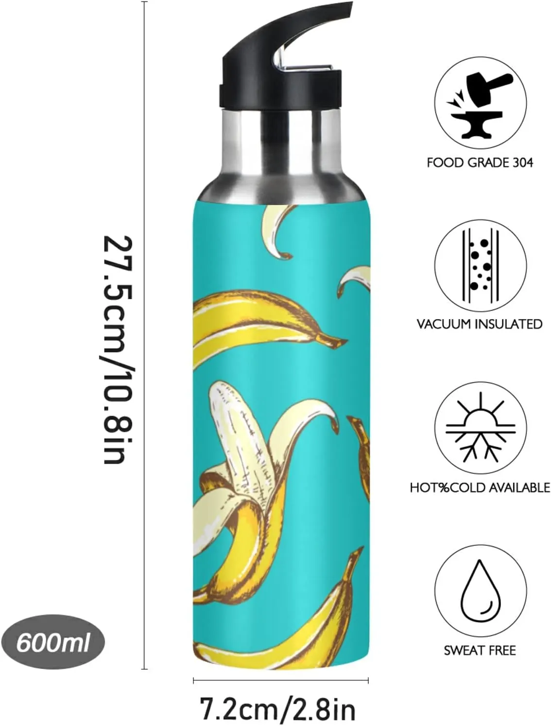 Oyihfvs Sports Stainless Steel Water Bottle 20 Oz, with Straw Lid Vacuum Insulated Leakproof Thermo Flask, Great for Fitness Outdoor